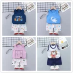 Summer Cute Cartoon 2PCS Kids Baby Boys Girls Cartoon Vest Top Shorts Pants Set Clothes Children Pajamas Girls Clothing Sets