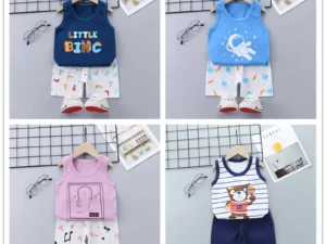 Summer Cute Cartoon 2PCS Kids Baby Boys Girls Cartoon Vest Top Shorts Pants Set Clothes Children Pajamas Girls Clothing Sets