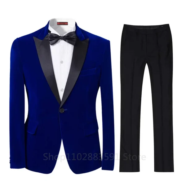 2 Pieces Velvet Men Suits Slim Fit Blazer Pants Costume Best Man Party Satin Shawl Lapel Wedding Business Tuxedos Groom Homme - Image 4