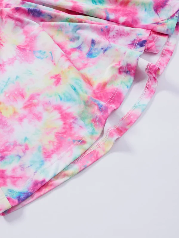 Girls tie-dye printed dress-rinked short sleeves and elastic waist design - Image 4