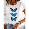 ⁦Women's Short-sleeved Explosive Insect Butterfly Dragonfly Print Round Neck T-shirt Women Clothes Oversized T Shirt Harajuku⁩ - الصورة ⁦6⁩