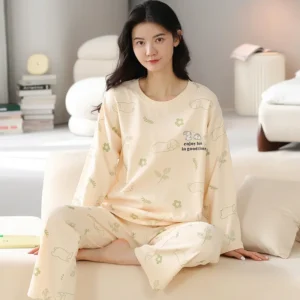 2Pcs/set women's pajamas spring and autumn long-sleeved trousers cartoon cute can be worn outside leisure and comfortable studen - Image 3