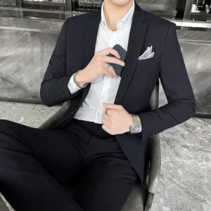Men's Stylish Handsome Solid Color Suit Two-Piece Set M-4XL High Quality Formal Casual Banquet Fit Trousers Included - Image 4