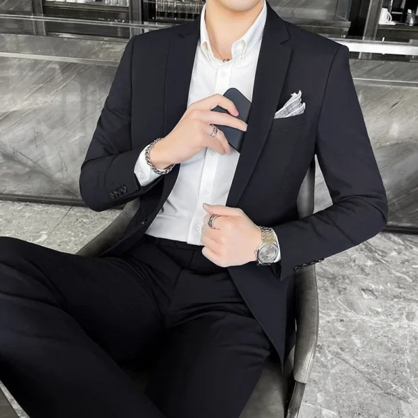 Men's Stylish Handsome Solid Color Suit Two-Piece Set M-4XL High Quality Formal Casual Banquet Fit Trousers Included - Image 4