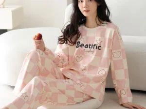 2Pcs/set women's pajamas spring and autumn long-sleeved trousers cartoon cute can be worn outside leisure and comfortable studen