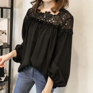 Lace Mesh Women Shirt Embroidery Patchwork Blouses 2025 Spring Long Sleeve Tops Casual Loose BlousesFemale Blusas Pullover - Image 6