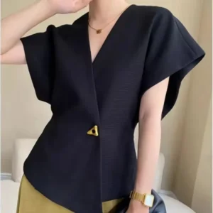 Summer French Asymmetric Blazer Vest Coat Women Drop Shoulder Sleeve Waistcoat One Button Waist Slim Fashion White Top - Image 3