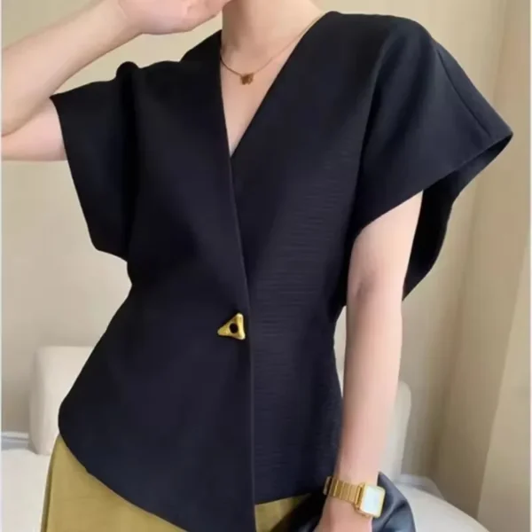 Summer French Asymmetric Blazer Vest Coat Women Drop Shoulder Sleeve Waistcoat One Button Waist Slim Fashion White Top - Image 3