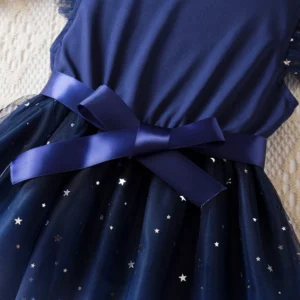 Sweet Girls Summer Clothes Flying Sleeves Bow Sequin Dress 2-6Y Kid Birthday Party Blue Fluffy Tutu Princess Dress for Baby Girl - Image 5