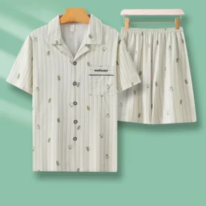 Men's Summer Thin Plaid Open Cardigan Collar Sleepwear Large Size Outdoor Wearable Home Clothes Two-Piece Set Comfortable Pajama - Image 4