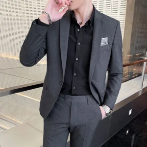 Men's Stylish Handsome Solid Color Suit Two-Piece Set M-4XL High Quality Formal Casual Banquet Fit Trousers Included - Image 5