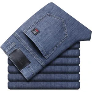 Summer New Elastic Men's Jeans Fashion Comfortable Business Straight Stretch Cotton Casual Denim Pants Brand Male Thin Trousers - Image 5