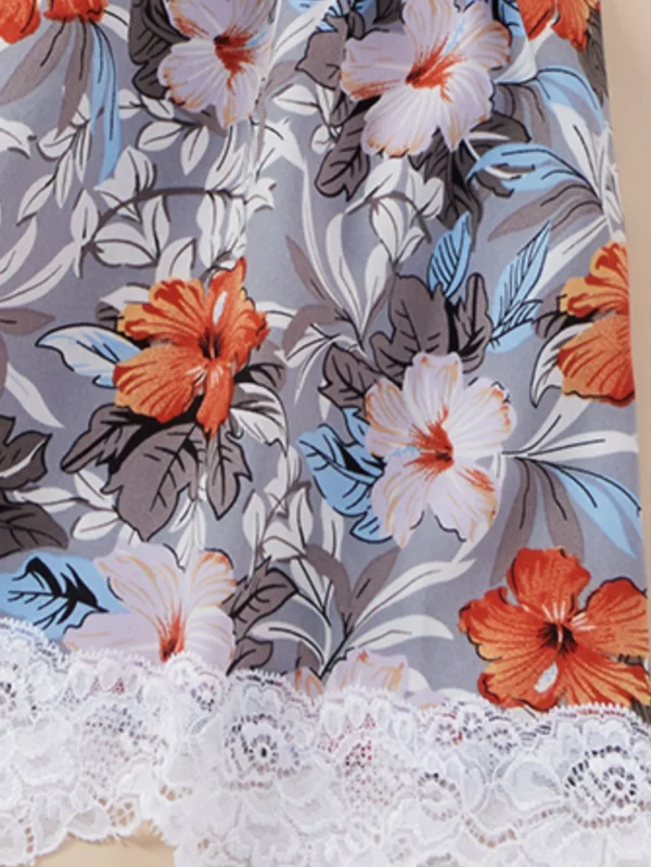 Girls summer floral print dress, lace decoration, cool suspender design - Image 6