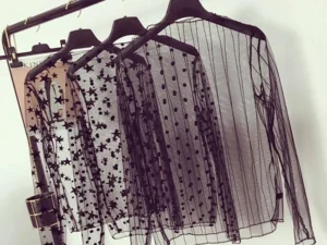 Women Fashion T-Shirts Tulle Mesh Versatile Long Sleeve Ladies Printed Tops Casual Thin Base Blouses Lace Sheer Blouses