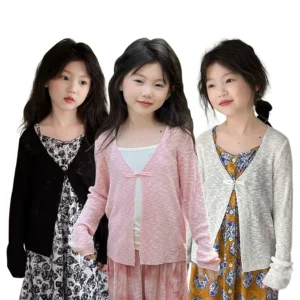2025 Summer New Chinese Style Women's Sunscreen Knitted Long Sleeve Shirt Fashion Thin Baby Kid Girl Blouse Top Children Clothes - Image 3