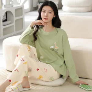 2Pcs/set women's pajamas spring and autumn long-sleeved trousers cartoon cute can be worn outside leisure and comfortable studen - Image 4