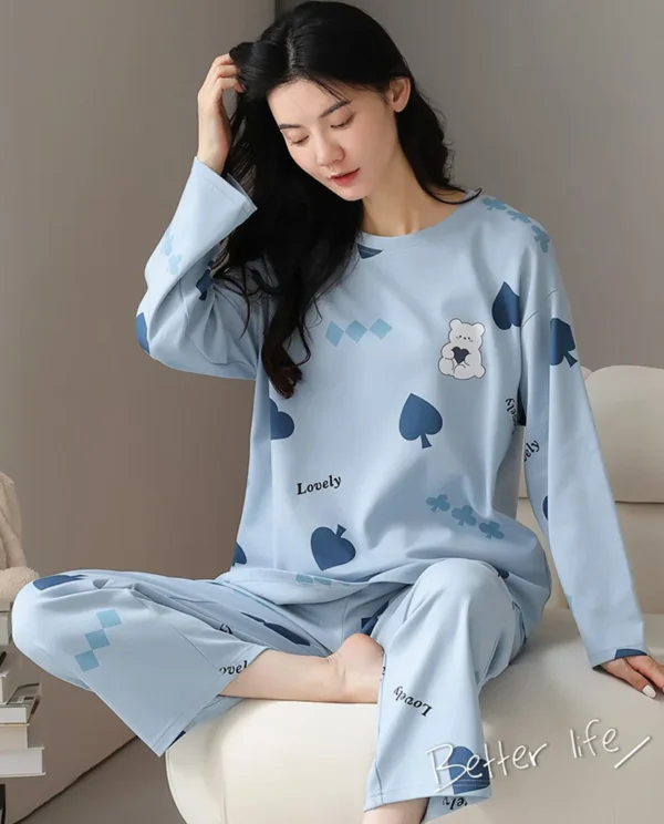 2Pcs/set women's pajamas spring and autumn long-sleeved trousers cartoon cute can be worn outside leisure and comfortable studen - Image 5