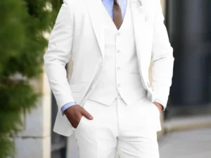Beige Men‘s Suit 3 Pieces Fashion Slim Fit white Blazer Set Classic Formal Business Wedding suits Tuxedo for Men Casual Clothing
