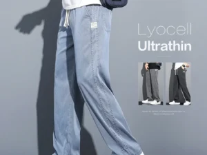 S-5XL 6Style,Men's Loose Jeans Summer Soft Lyocell Thin Fabric Straight Pants Drawstring Elastic Waist Korea Casual Trousers,Y2K