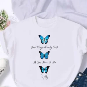 Women's European and American Clothing Butterfly Letter Printed Short-sleeved T-shirt Tops Graphic T Shirts Harajuku - Image 3