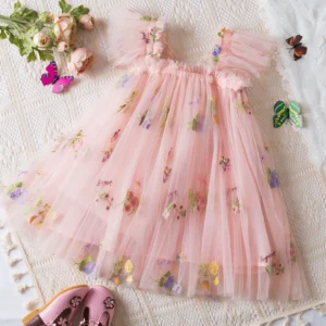 Summer Girls' Princess Party Birthday Dress Sweet Baby Girls Dress Back Bow Wings Fairy Strap Embroidered Butterfly Mesh Dress - Image 5