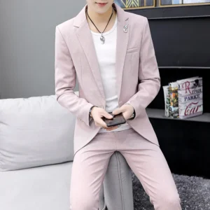 2024 High quality casual suit for men (suit + trousers) Young solid color handsome Korean version fashion slim two-piece set - Image 3