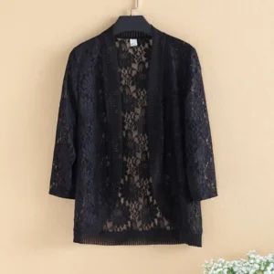 Lace Solid Color Long Sleeve Coat V-neck Fashion Autumn Thin Casual Temperament Cardigan Jackets Sexy Women's Clothing 2023 New - Image 6