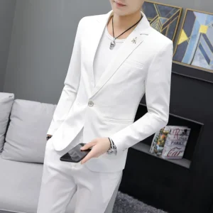 2024 High quality casual suit for men (suit + trousers) Young solid color handsome Korean version fashion slim two-piece set