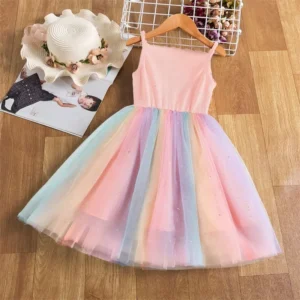 Baby Girls Unicorn Rainbow Brithday Sequin Tutu Dress Little Girls Princess Party Clothes Children Summer Casual Suspender Dress - Image 5