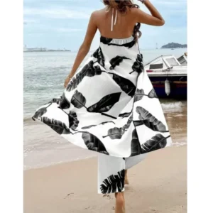 Fashion Women Two Pieces Sets New Summer Printed Slit Sexy Long Halter Neck Tops+straight Pants Casual Suit Female Chic Clothing - Image 4
