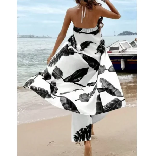 Fashion Women Two Pieces Sets New Summer Printed Slit Sexy Long Halter Neck Tops+straight Pants Casual Suit Female Chic Clothing - Image 4