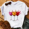 New Red Wine Glass Girls Printed T-shirt Summer Short Sleeve Men and Women Short Sleeve T-shirt Oversized T Shirt Harajuku Tops