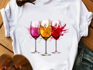 New Red Wine Glass Girls Printed T-shirt Summer Short Sleeve Men and Women Short Sleeve T-shirt Oversized T Shirt Harajuku Tops