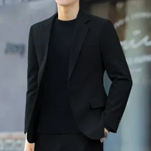 S-6XL Men's Business Casual Suit Korean Style Trendy Slim Fit 2 Piece Set Solid Color （Blazer+ Pants )Groom Wedding Dress Party - Image 4