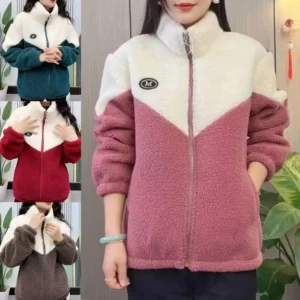 Colored Thickened New Jackets Lamb Fleece Long Sleeve Autumn Length Elegant Outwear Zipper Mid Coats Women Tops Winter Quil B7I3 - Image 3