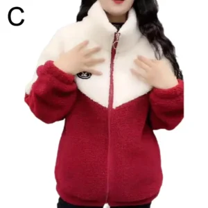Colored Thickened New Jackets Lamb Fleece Long Sleeve Autumn Length Elegant Outwear Zipper Mid Coats Women Tops Winter Quil B7I3 - Image 7