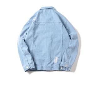 Spring and Autumn New Men's Casual Loose Work Coat Trendy Hole Denim Jacket - Image 6