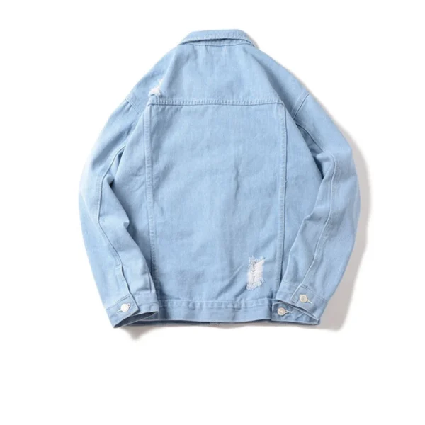 Spring and Autumn New Men's Casual Loose Work Coat Trendy Hole Denim Jacket - Image 6