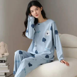 2Pcs/set women's pajamas spring and autumn long-sleeved trousers cartoon cute can be worn outside leisure and comfortable studen - Image 7