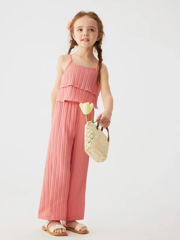 2024 Solid Summer Girls' Sling Pants Set with Wave Stripes Two piece Princess Style Casual Fashion Set - Image 6