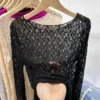 2025 Slightly transparent black lace shirt women long sleeved Spring and Autumn New slim fit inner layer with mesh - Image 7
