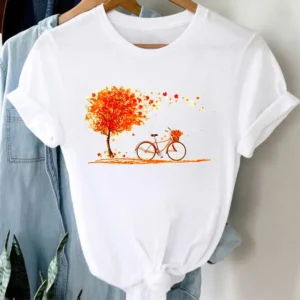 Fashion Women's T-shirt Floral Bicycle Print T-shirt Women's Cartoon Streetwear Tshirt Tops Aesthetic Clothes Oversized T Shirt - Image 4