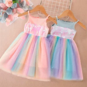 Baby Girls Unicorn Rainbow Brithday Sequin Tutu Dress Little Girls Princess Party Clothes Children Summer Casual Suspender Dress - Image 3