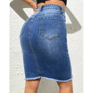 ﻿ ﻿ Women High Waist Denim Skirts Ladies Stretch Jeans Knee Length Casual Bodycon Skirt - Image 5