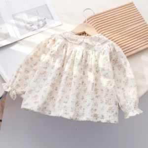Children Clothing Girls Korean Style Floral Fresh Shirt Baby Foreign Lace Shirt Spring New Long-sleeved Shirt - Image 3