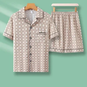Men's Summer Thin Plaid Open Cardigan Collar Sleepwear Large Size Outdoor Wearable Home Clothes Two-Piece Set Comfortable Pajama - Image 5