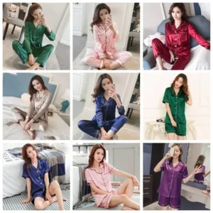Womens Silk Satin Pajamas Set Sleepwear Pijama Women's Loungewear Pajamas Suit Female Sleep Two Piece Set Feminino Fofo Pyjamas - Image 3