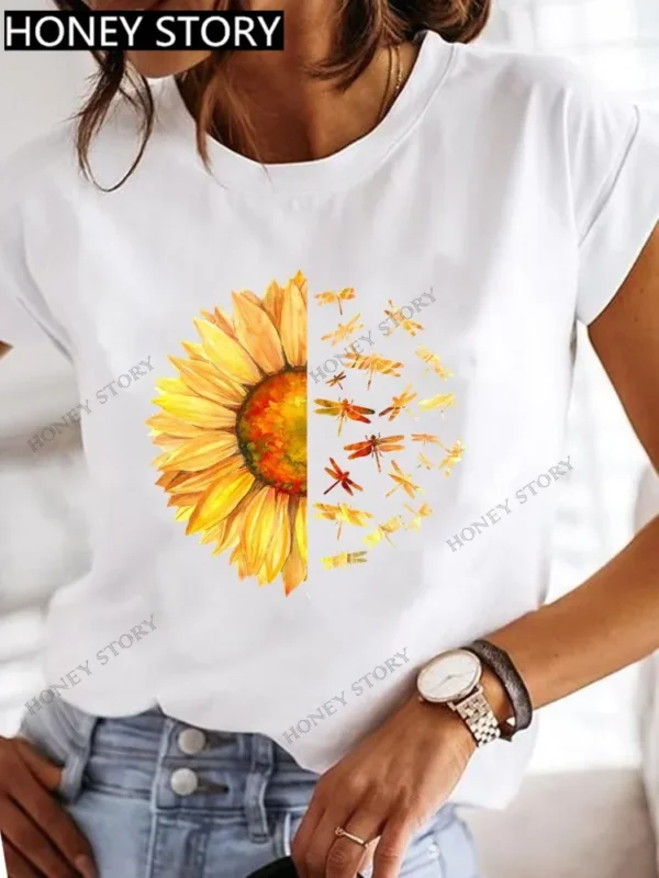Explosive Dragonfly Butterfly Print Base Top Loose Women's Short-sleeved T-shirt Round Neck Oversized T Shirt Women Clothes TEE - Image 4