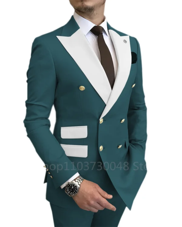 New Design Slim Fit 2 Piece Wedding Men Suits Solid Groom Tuxedos Formal Suits for Prom Party Best Man Peak Lapel Blazer Pants - Image 5