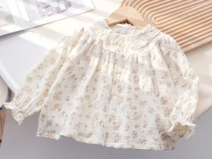 Children Clothing Girls Korean Style Floral Fresh Shirt Baby Foreign Lace Shirt Spring New Long-sleeved Shirt